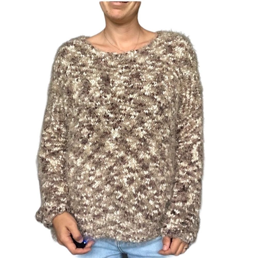 Simply Noelle Fuzzy Fall Pullover Sweater Brown Women Size Small Medium